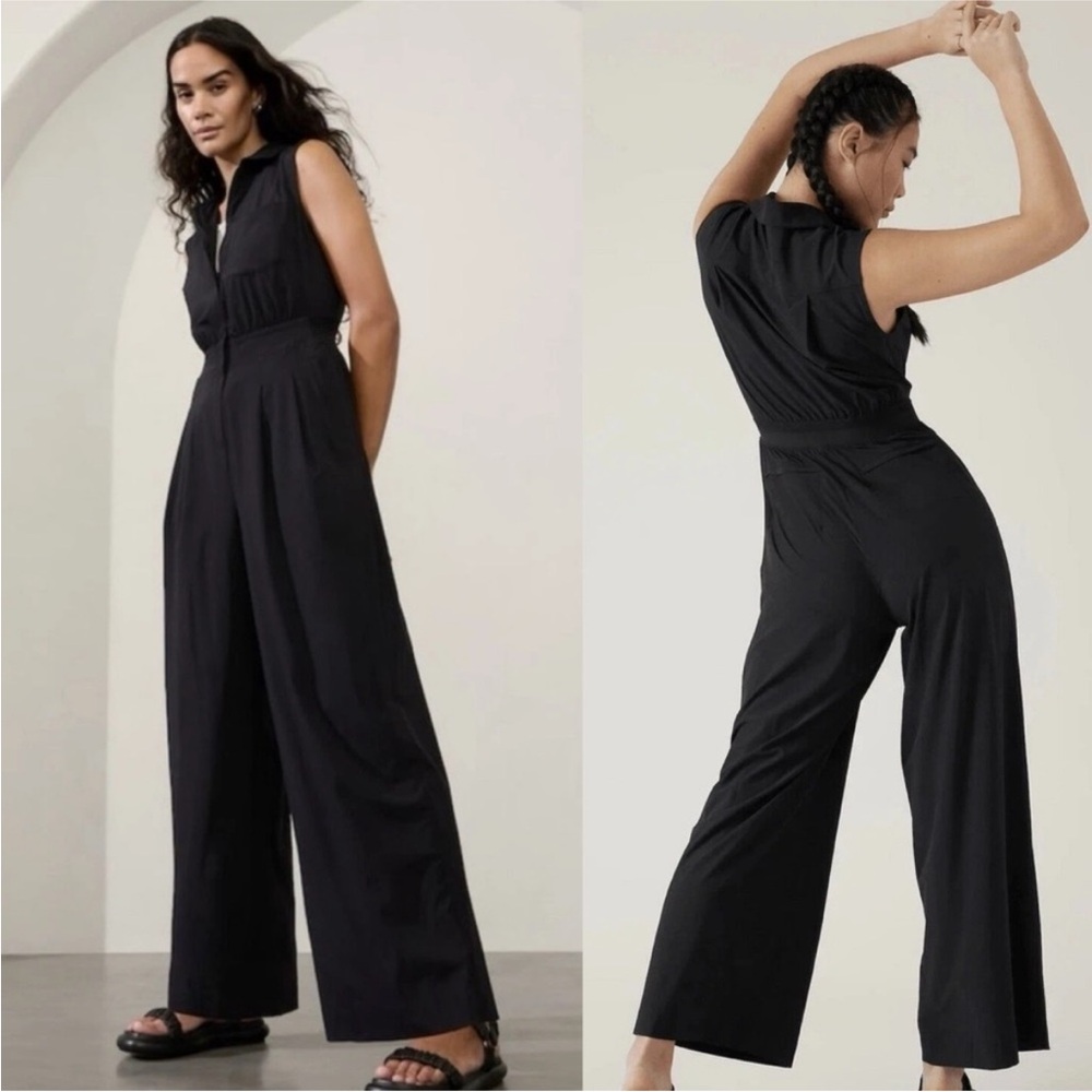 ATHLETA Black Sleeveless Zip Up Wide-Leg Jumpsuit, Size 14